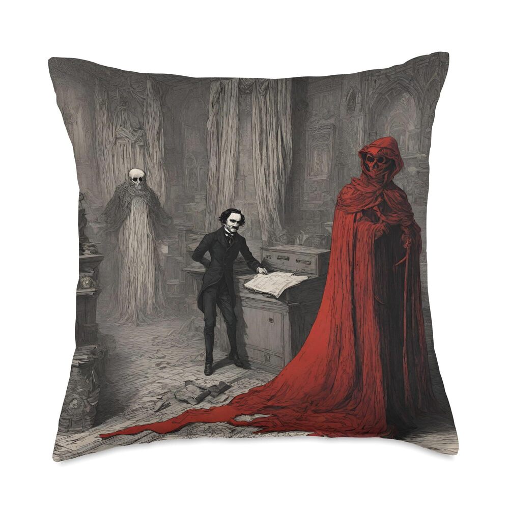 1048 Edgar Allan Poe & The Mask of The Red Death Throw Pillow 18x18